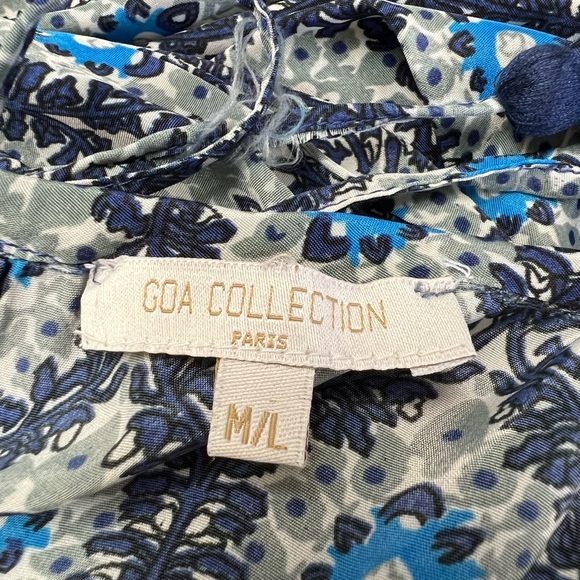 GOA Collection Paris Blue Geometric Floral Tiered Boho Maxi Dress - Picture 7 of 9